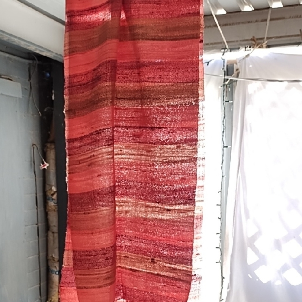 Red and Brown Textured Scarf with Silk Sheen